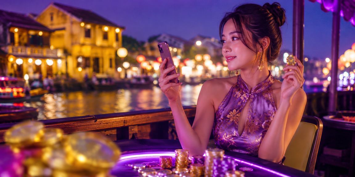 Trò chơi bài neon sôi động tại Hội An về đêm