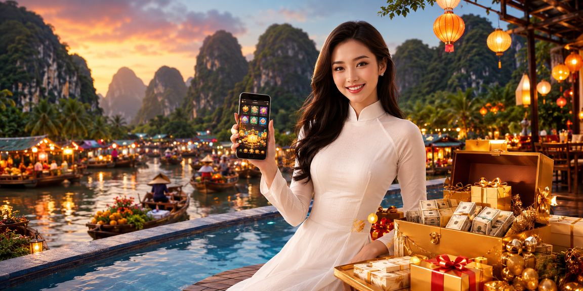 Người dùng Ninh Bình truy cập ứng dụng casino trên điện thoại mặc áo dài truyền thống